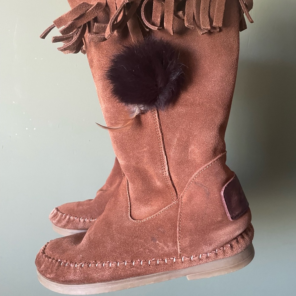 Suede Fringe Moccasin Boots